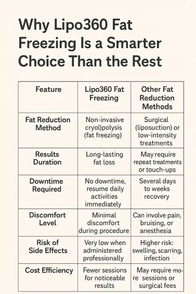 Is it possible to permanently freeze fat cells? 2 Table showing benefits of fat freezing to remove fat cells Knutsford from Lipo 360
