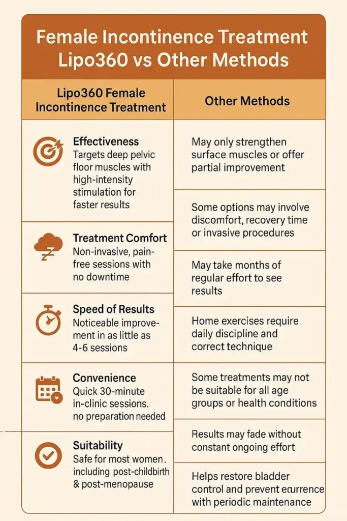 Comprehensive Guide To Female Incontinence Treatment Options 1 Table showing benefits of incontinence treatment Knutsford