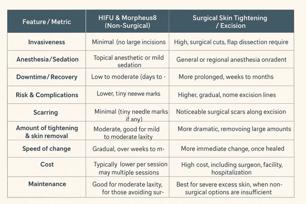 The Science of Skin Tightening 2 Table of skin tightening Knutsford benefits compared to surgical options